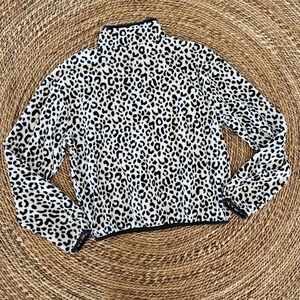 Junior's Black & White Leopard Print Fleecy Half-Zip Pull-Over